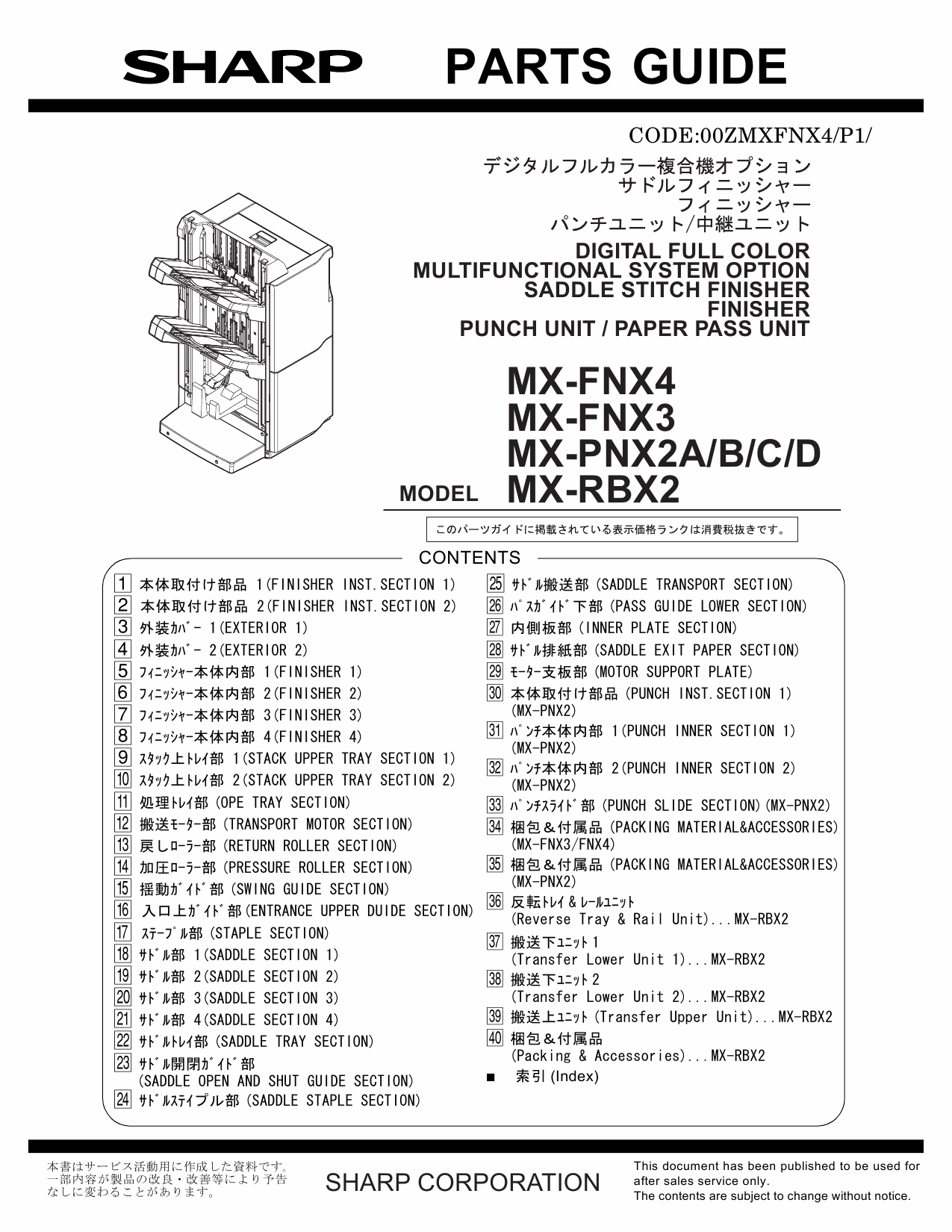 SHARP MX FNX3 FNX4 PNX2 RBX2 Parts Guide Manual-1